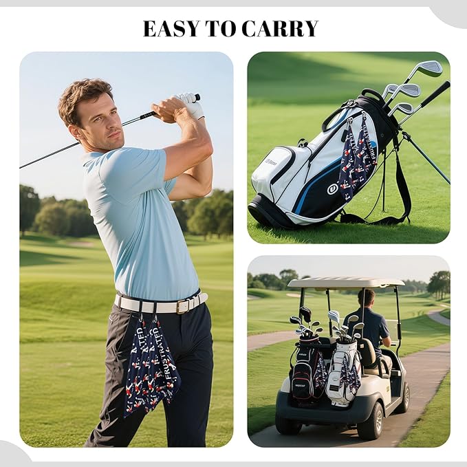 Microfiber Golf Towels (16" X 24") with Carabiner Clip, Waffle Pattern Golf Towel Hook and Loop Fastener, Golf Club Towel, Premium Golf Accessories, Gift for Men, Golfers, Dad (Three Navy Blue)