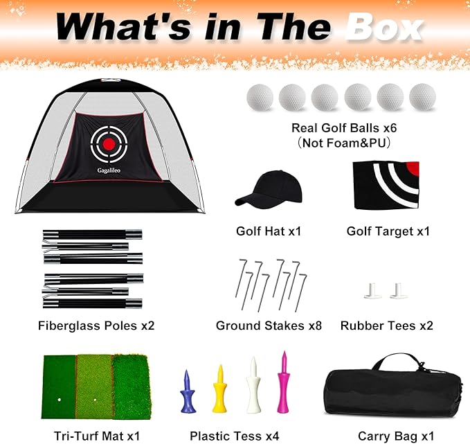 Gagalileo Golf Hitting Net Backyard Driving: 10x7FT Professional Backstop with Silent Velvet Target Portable Practice for Men Dad Complete Sport Set Gift