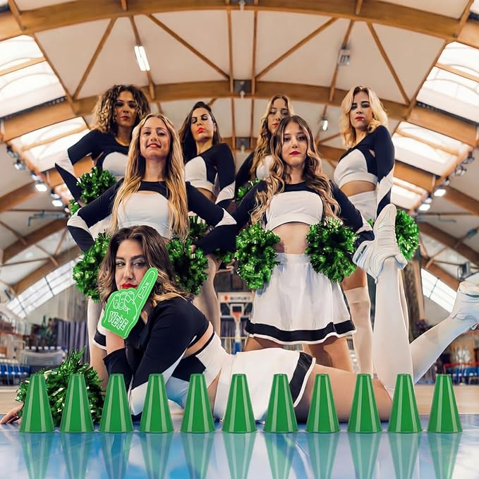 12 Set Team Spirit Accessories for Cheerleading Cheer Megaphone Pom Poms and We're #1 Fan Foam Finger Cheerleader Gifts for Sports Events Football Baseball Cheering Supplies