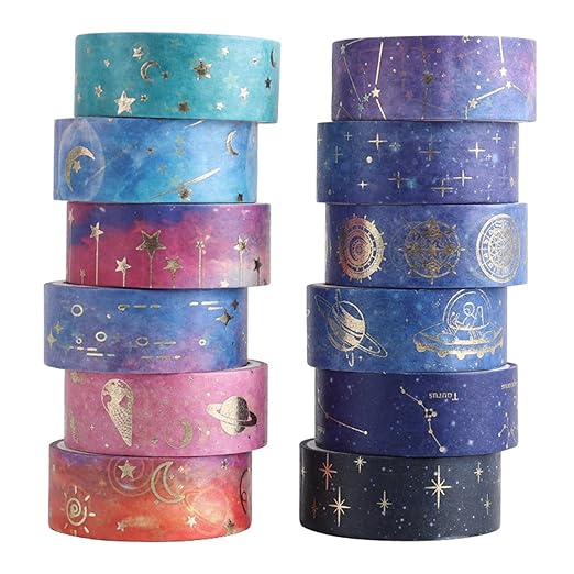 12 Rolls Galaxy Washi Tape Set, Bullet Journal, DIY Crafts, Gift Wrapping by Esweny