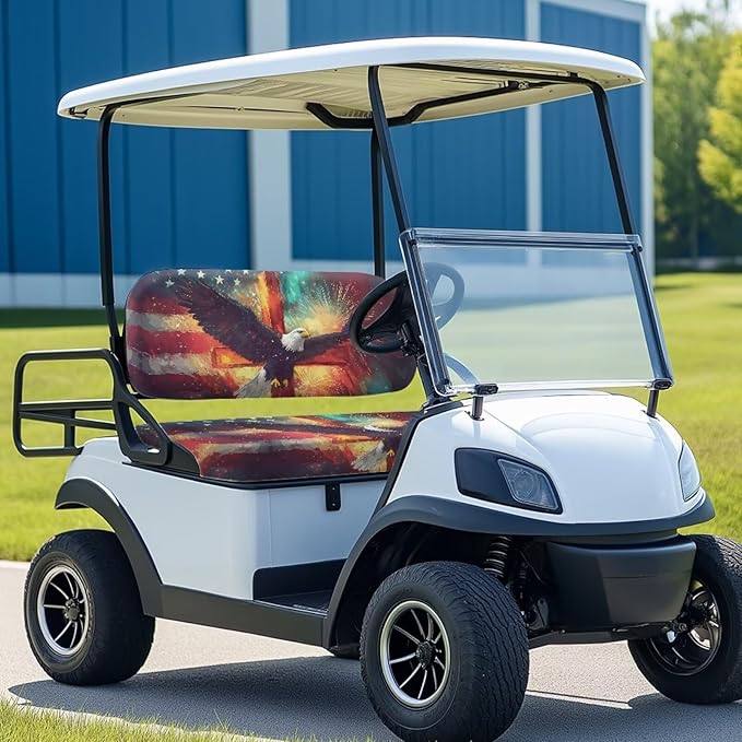 Yewatlles American Flag Eagle Cross Golf Cart Seat Covers, Personalized Golf Cart Seat Cover Keeps Seat Fits in Club Car and Other 2-Seat Golf Carts