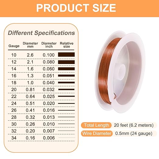 HARFINGTON 20ft Jewelry Wire, 24 Gauge Brass Craft Soft Metal Tarnish Resistant - Image 2