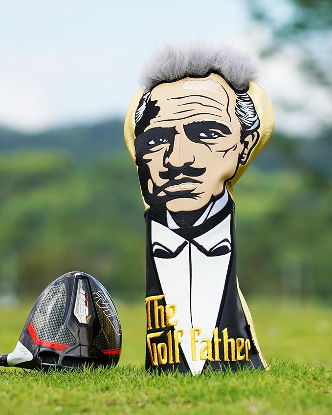 The Golf Father Funny Golf Club Covers, Driver Fairway Wood Hybrid Headcover, Mallet Putter Covers Blade Headcovers Putter Cover Magnetic, Black and White Color Iron Covers for Most Brands