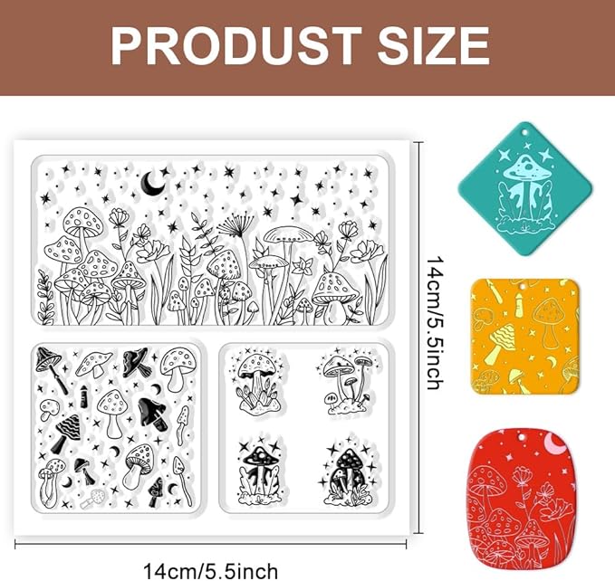 CHGCRAFT Polymer Clay Texture Sheet Mushrooms Silicone Texture Stamp Stars - Image 2