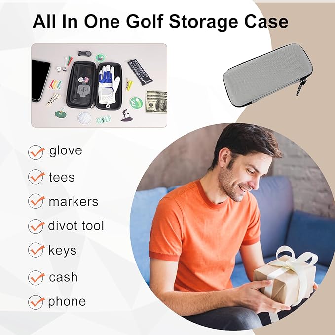 Golf Glove Holder Case for Accessories with Removable Glove Shaper Portable Golfer Gifts for Men & Women Caddy Organizer Case with Storage Slots for Divot Tools, Tees & Ball Markers