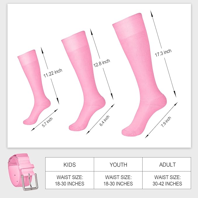 XZQTIVE Baseball Softball Socks and Baseball Softball Belt Combo Set Knee-High Soccer Socks for Kids Youth Adult
