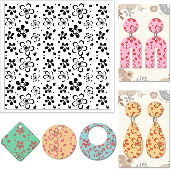 CHGCRAFT Cherry Blossoms Polymer Clay Texture Sheets Flowers Texture Silicone by chgcraft