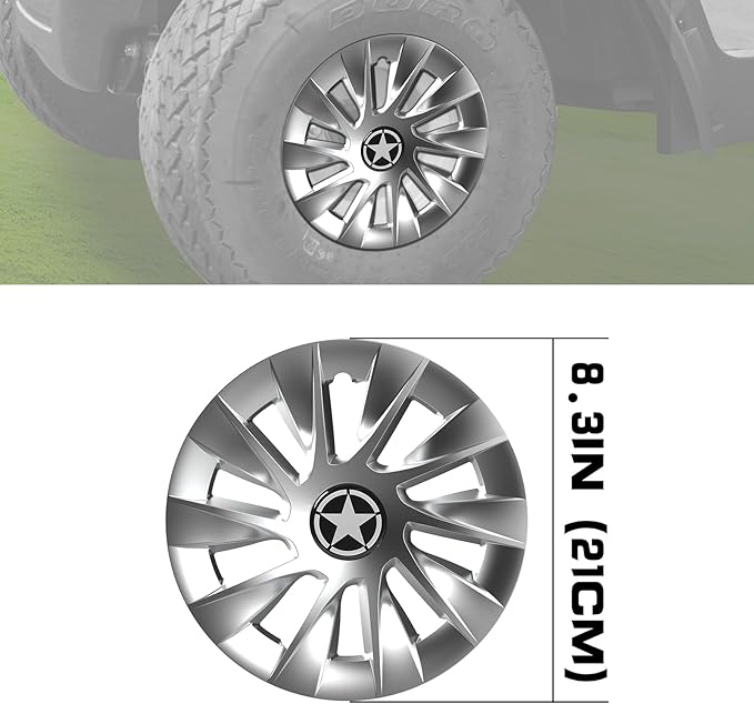 8 Inch Golf Cart Hub Caps Wheel Covers for EZGO Yamaha Club Car Accessories, 4PCS Snap-On Plastic Hubcaps Chrome Finish 8" Wheel Covers Rim Cover Tire Hub Cap Hubcap Golf Cart, Glittering Silver