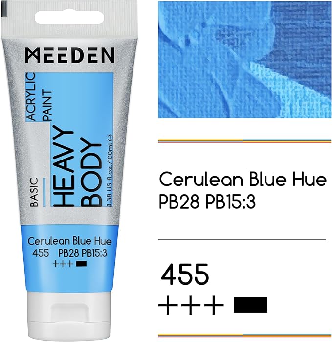 MEEDEN Acrylic Paint Cerulean Blue Hue: Bundled - 100ml/3.38oz Heavy Body - Image 2