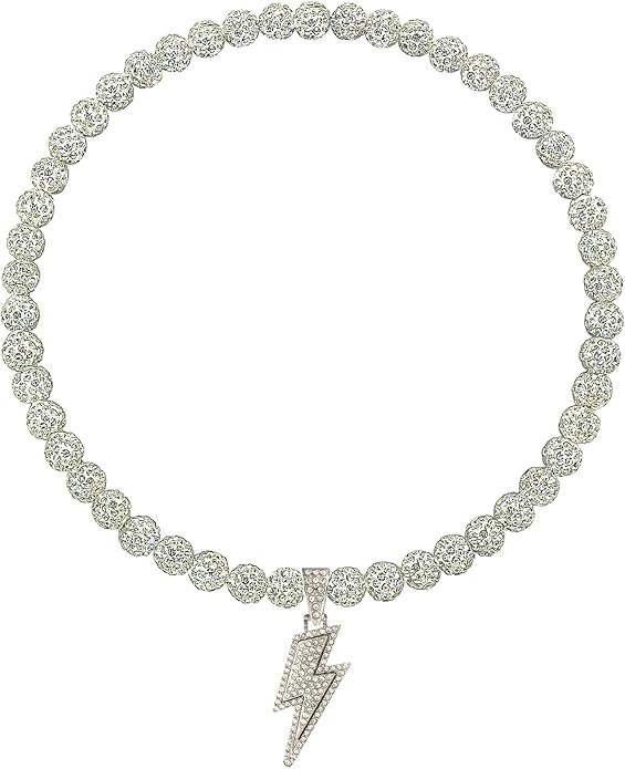 Baseball Necklace for Men 16/18/20 Inch Bling Ice Collection Lightning Bolt Pendant Necklace for Women Rhinestone Clay Beaded Discoball Accessories Gifts for Baseball Team Players Lovers