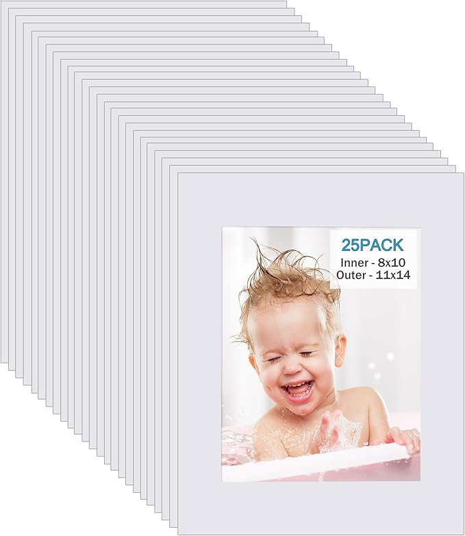 Egofine 11x14 White Picture Mats Pack of 25, Frame Mattes by Egofine