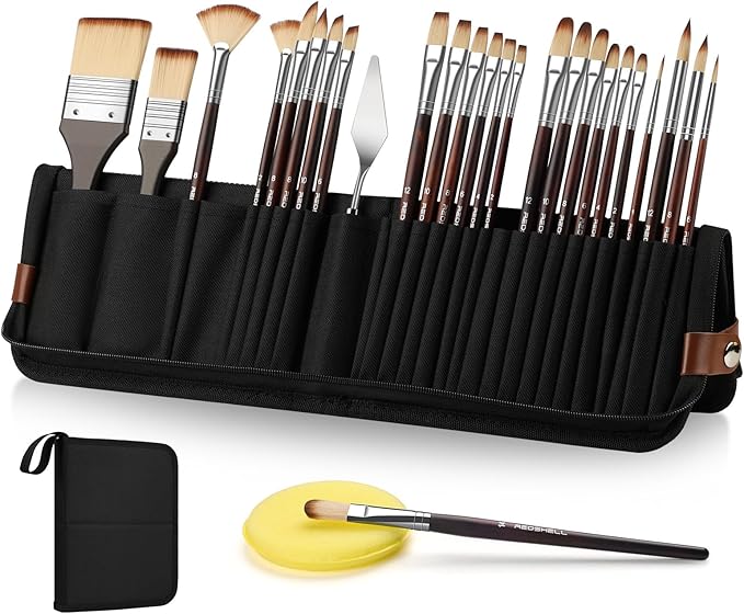 REDSHELL 26pcs Paint Brush Set, Travel Watercolor Acrylic Paint Brushes by REDSHELL