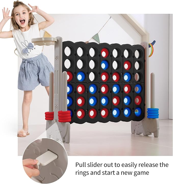 UNICOO Giant 4-in-A-Row with Carry Bag, Ring Toss, Basketball Hoop - Image 5