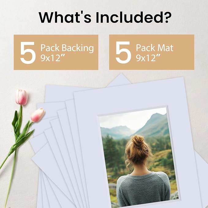 Falling in Art 5 Pack Acid Free 9x12'' White Picture Mats Board Show Kit - Image 3