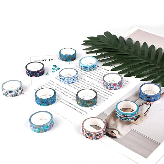 12 Rolls Blue Ocean Washi Tape, Underwater World Masking Tapes, Sea Animal - Image 3