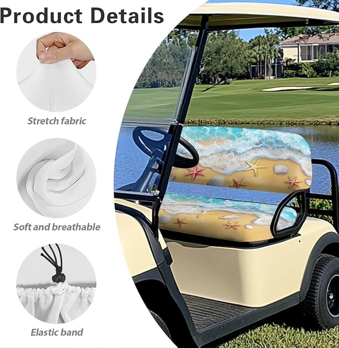Suobstales Golf Cart Front and Rear Seat Cover Set for EZGO TXT RXV & Club Car DS 2 Passenger, Washable Bench Seat Covers Kit