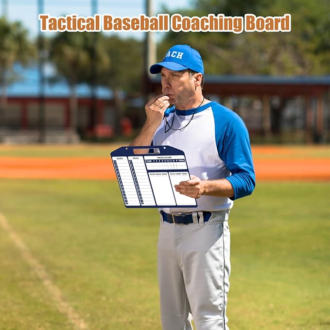Magnetic Baseball Coach Clipboard, Anglecai Double-Sided Dry Erase Baseball Lineup Board for Softball Dugout Board Baseball Coaching Board with 30 Lineup Card/ 10 Magnet/2 Marker/2 Hook (Blue)