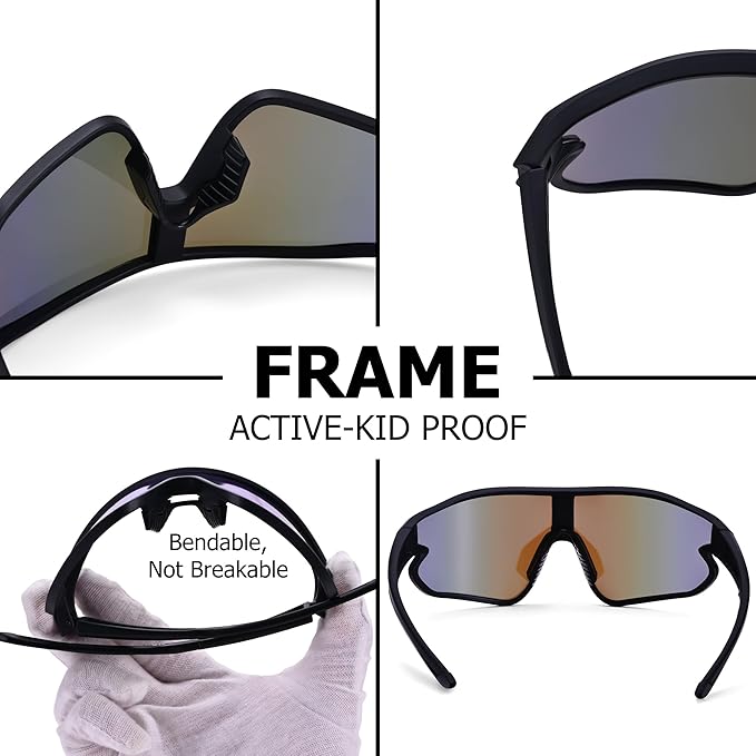 Kids Baseball Sunglasses - Youth Baseball Sunglasses for Boys Girls - Sports Softball Shades Age 6-14