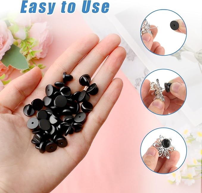 200 Pcs Black Rubber Pin Backs, Enamel Pin Backs, PVC Rubber Lapel Pin Backs - Image 3