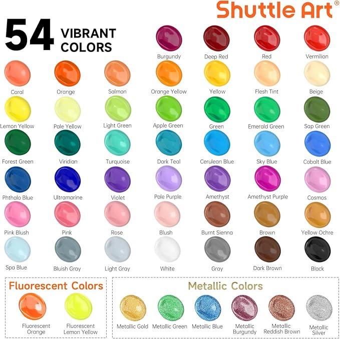 54 Colors Acrylic Paint, Shuttle Art Acrylic Paint set - Image 2