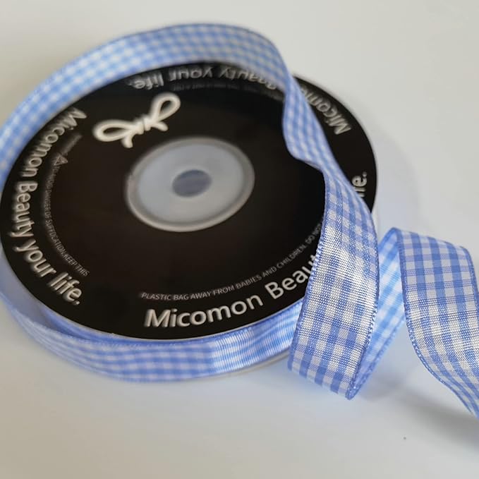 Light Blue Gingham Plaid Checked Ribbon 25 Yard Each Roll 100% Polyester - Image 6
