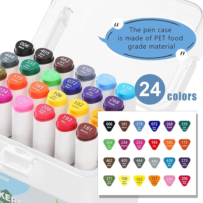 Back to School 24 Colors Alcohol Markers Set, Fine & Chisel Dual Tips Art Twin - Image 2