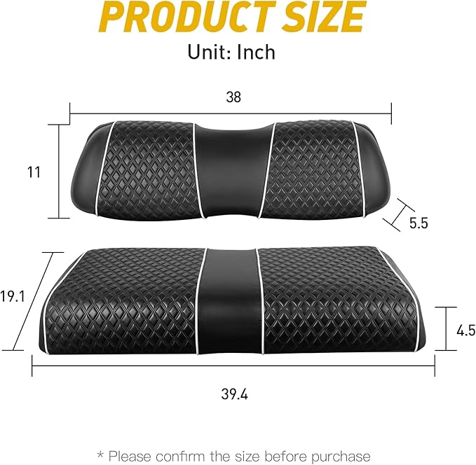 NOKINS Golf Cart Seat Covers Fit for Club Car DS 2000.5-Up OEM Standard Front Seat Cushion, Backrest Vinyl Litte Diamond Seat Covers, No Stapler Required (Black&White Piping)