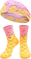 Ice Cream Baseball Headband and Ice Cream Sock Sports Elastic Sweatband Funny Sports Baseball Gifts for Youth Teen Women Men Athletes Football Basketball Running Gym Party Favors
