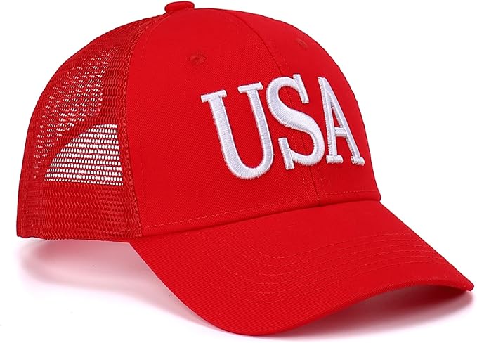 USA Trucker Hat for Men & Women American Flag Cap Adjustable Baseball Cap Mesh Snap Patriotic 3D Embroidered Cap