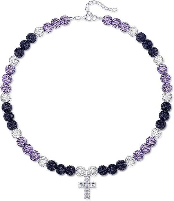 QINJIEJIE Baseball Necklace for Men Glitter Bling Rhinestone Beaded Collection Necklace for Women 16/18in Inspired Sports Jewelry Baseball Chain Cool Gifts for Baseball Players Team Lovers