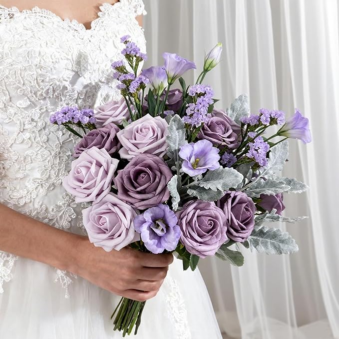 Artificial Flowers Foam Fake Roses 25pcs Series Purple Colors Roses - Image 5