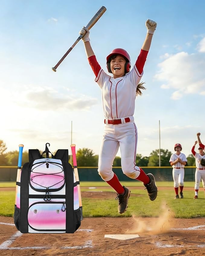 MATEIN Softball Bag, Lightweight Baseball Backpack with Shoe Compartment, Baseball Bag with Fence Hook for TBall Bat & Equipment, Softball Gifts Catchers Backpack for Women Fit Catcher’s Mitt, Helmet