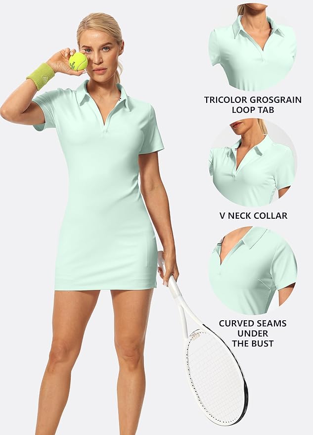 Hiverlay Golf Dresses for Women with Shorts and Pockets, V-Neck Short Sleeve Tennis Dress, Workout Athletic Dresses