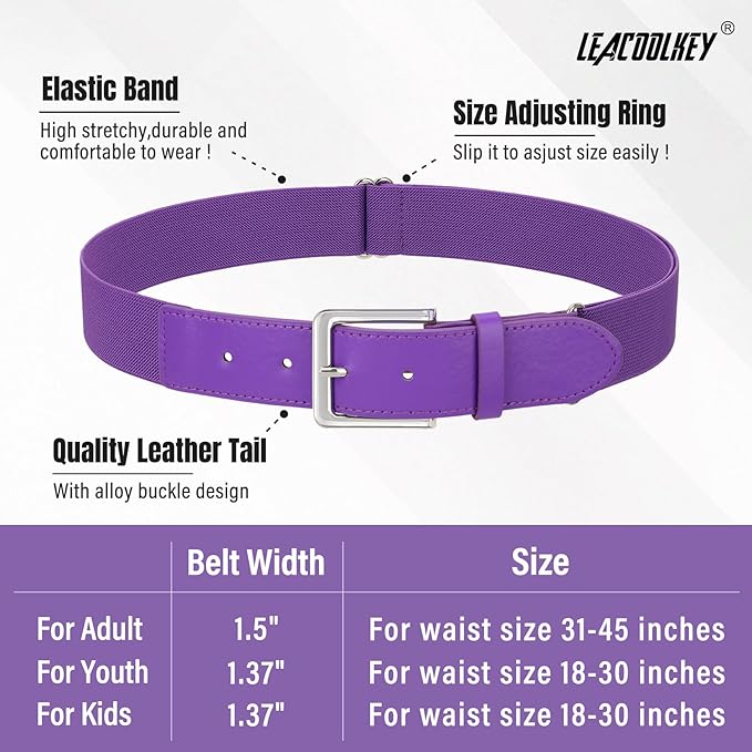 LEACOOLKEY Baseball Belt and Socks Combo Set Adjustable Softball Socks and Elastic Belt for Youth and Adult
