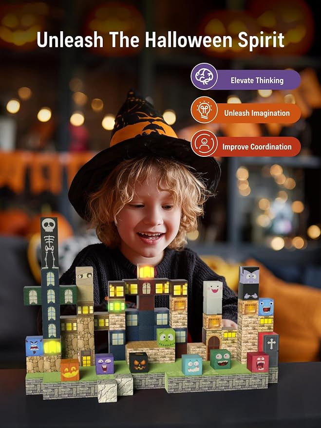Magnetic Blocks -137PCS Lights Halloween Building Blocks, World Magnetic Tiles - Image 2