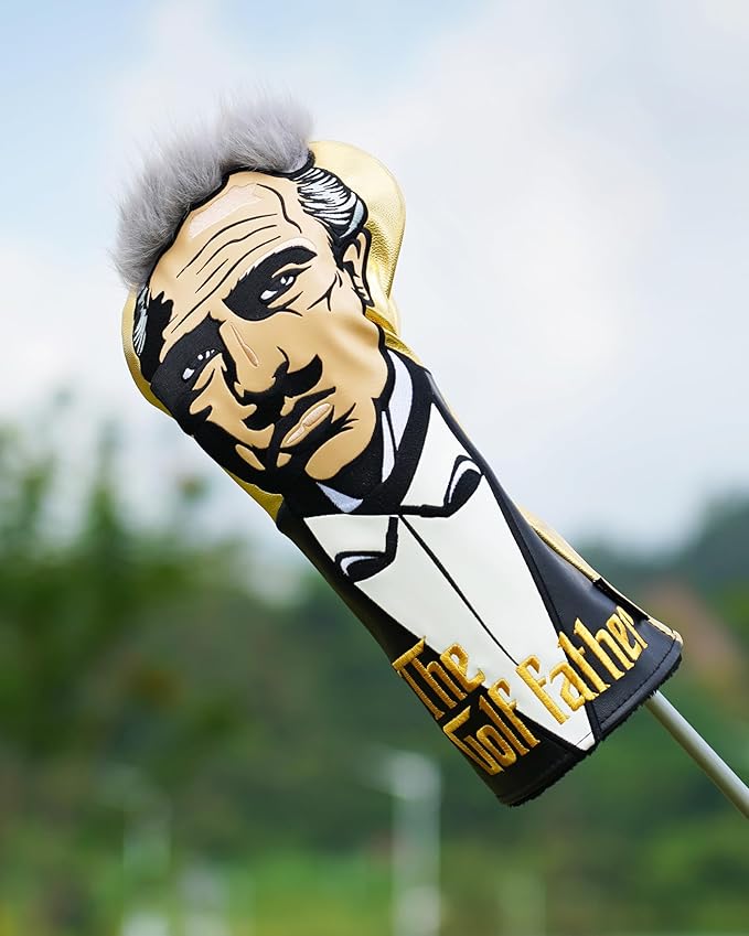 The Golf Father Funny Golf Club Covers, Driver Fairway Wood Hybrid Headcover, Mallet Putter Covers Blade Headcovers Putter Cover Magnetic, Black and White Color Iron Covers for Most Brands
