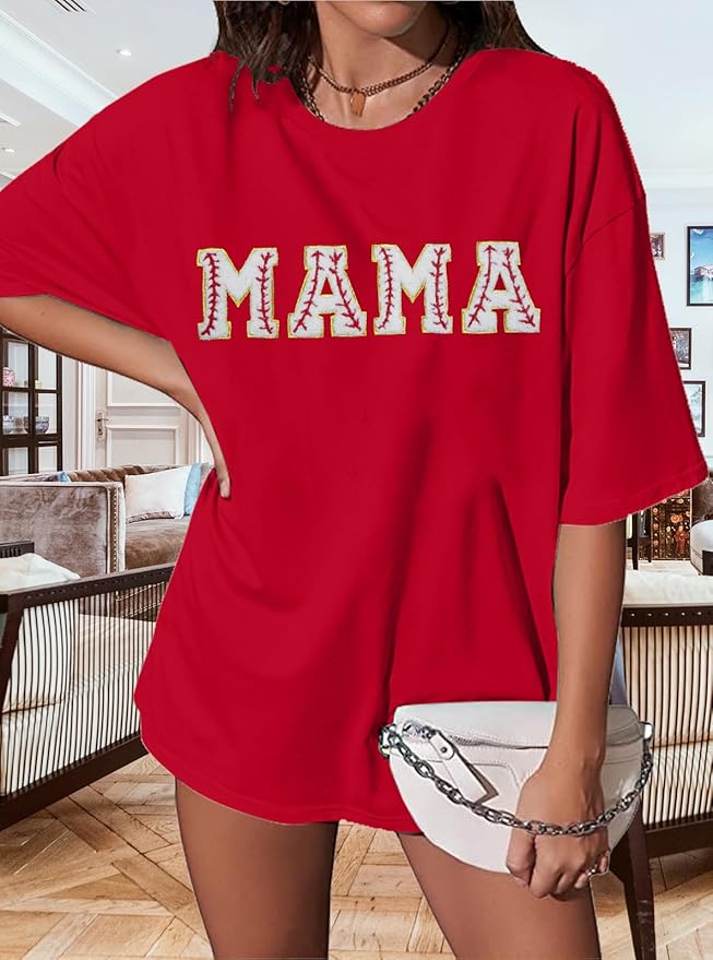 Baseball Mom Shirt Women Baseball Shirt Oversized Chenille Game Day Tops Sports Fan Gift Clothes
