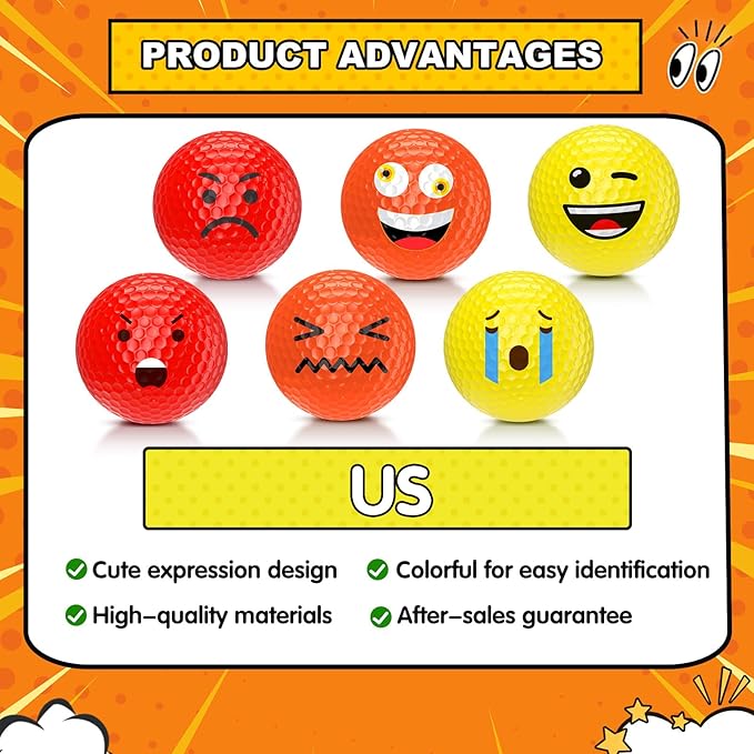 Mudder 12 Pcs Colored Funny Golf Balls Special Emoticon Face Professional Practice Golf Balls Novelty Cute Golfer Accessories for Summer Outdoor Father's Day Men Teens Birthday Gifts