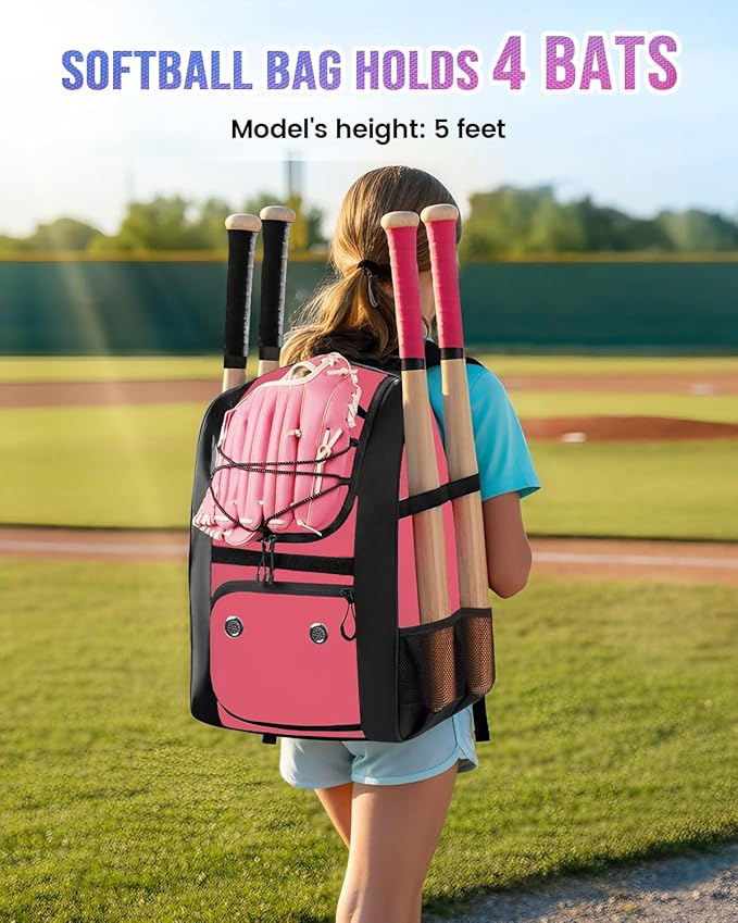 MATEIN Softball Bag, Lightweight Baseball Backpack with Shoe Compartment, Baseball Bag with Fence Hook for TBall Bat & Equipment, Softball Gifts Catchers Backpack for Women Fit Catcher’s Mitt, Helmet