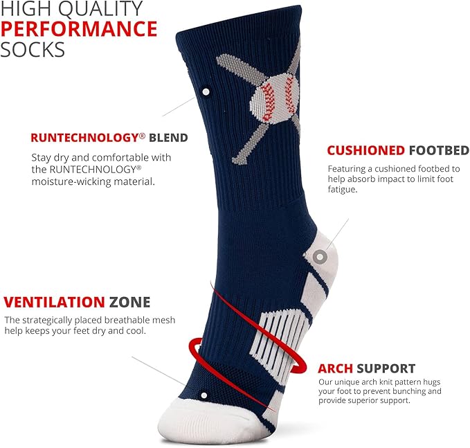 ChalkTalkSPORTS Baseball Socks - Performance Socks for Baseball Players - Crossed Bats - Youth and Adult Sizes