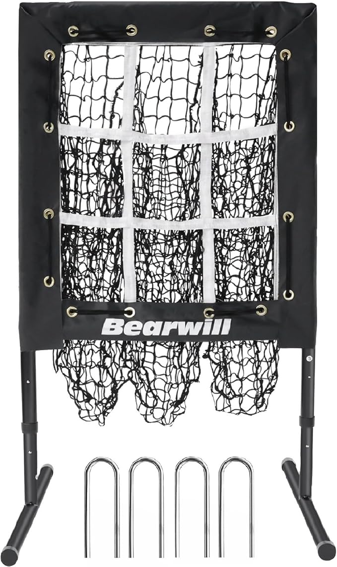 Bearwill Pitching Net, 9 Hole Pitching Net with Strike Zone, Baseball Softball Pitching Target with Adjustable Height, Baseball Pitcher Throwing Practice Training Equipment for All Skill Levels