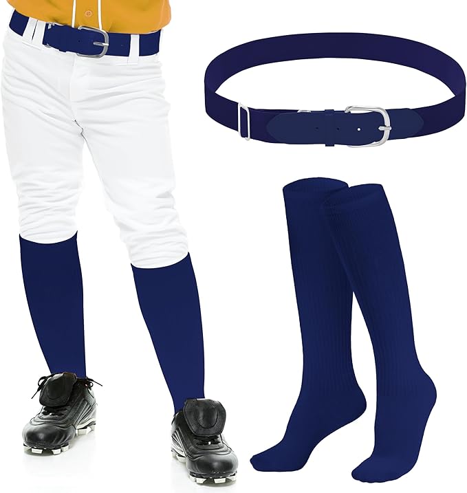 Dxhycc Youth Baseball Socks and Belt Combo Set Softball Baseball Socks and Elastic Waist Belt for Youth Boys Girls