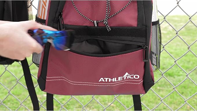 Athletico Youth Baseball Bag - Bat Backpack for Baseball, T-Ball & Softball Equipment & Gear | Holds Bat, Helmet, Glove | Fence Hook