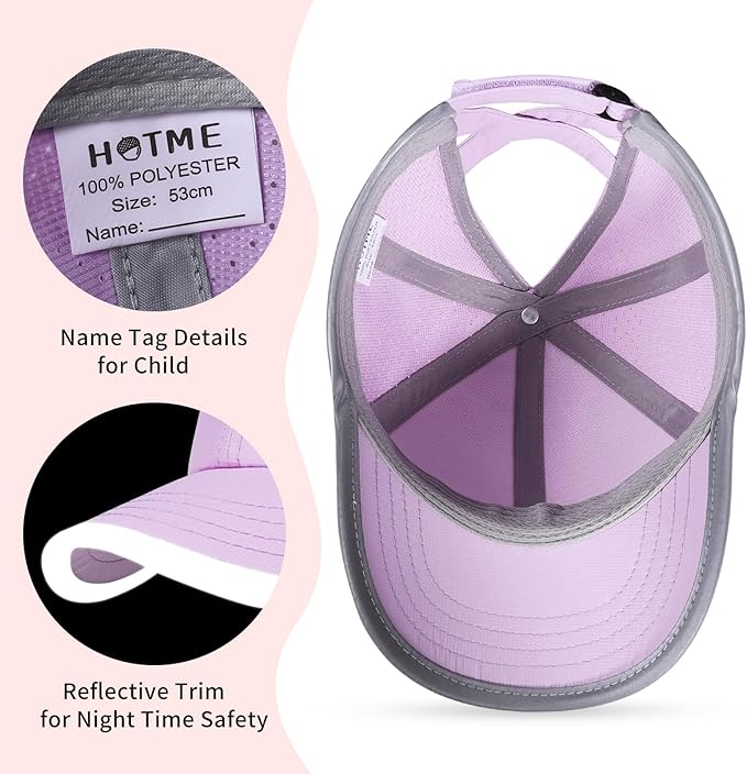 Little Girls Criss Cross Ponytail Hat Toddler Reflective Baseball Cap Kids Quick Dry Summer Sports Hats Age 3-8