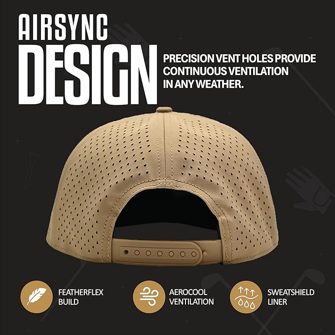 Curves & Clubs Titties Golf Hat – Tan Funny Golf Hat for Men, American Flag Patch, Adjustable Snapback, Breathable Mesh, One Size Fits All