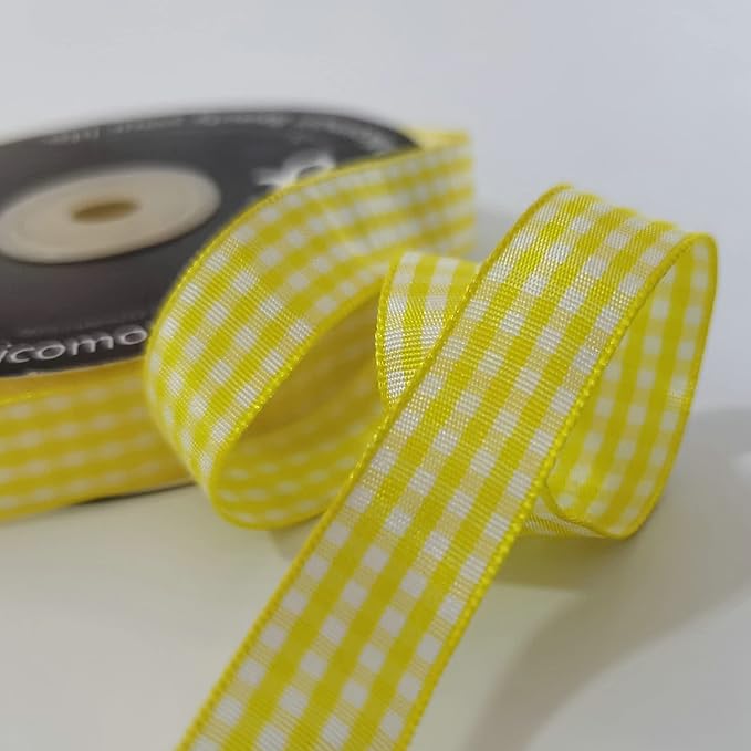 Yellow Gingham Plaid Checked Ribbon 25 Yards Each Roll 100% Polyester - Image 6