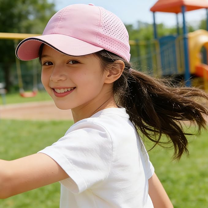 Girls Criss Cross Ponytail Hat Mesh Baseball Cap Kids Quick Dry Ponycap Hats Outdoor Summer Sports Hat Age 7-12