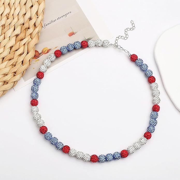 QINJIEJIE Baseball Necklace for Men Glitter Bling Rhinestone Beaded Collection Necklace for Women 16/18in Inspired Sports Jewelry Baseball Chain Cool Gifts for Baseball Players Team Lovers