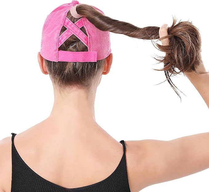Criss Cross Ponytail Hat Women Washed Distressed Baseball Caps Adjustable High Messy Bun Ponycap