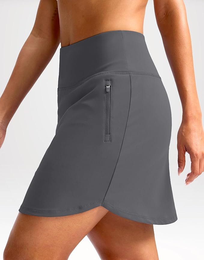 G Gradual 18" Golf Skirts for Women Zipper Pockets Mid Length Skort with Shorts Underneath High Waist Tennis Pickleball